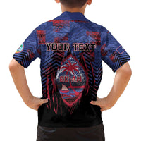 Personalised Guam Family Matching Off The Shoulder Long Sleeve Dress and Hawaiian Shirt Chamorro Seal Tribal Scratch Design DT05 - Polynesian Pride