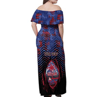 Personalised Guam Family Matching Off Shoulder Maxi Dress and Hawaiian Shirt Chamorro Seal Tribal Scratch Design DT05 - Polynesian Pride