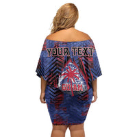 Personalised Guam Family Matching Off Shoulder Short Dress and Hawaiian Shirt Chamorro Seal Tribal Scratch Design DT05 - Polynesian Pride