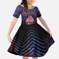 Personalised Guam Family Matching Puletasi and Hawaiian Shirt Chamorro Seal Tribal Scratch Design DT05 Daughter's Dress Navy - Polynesian Pride