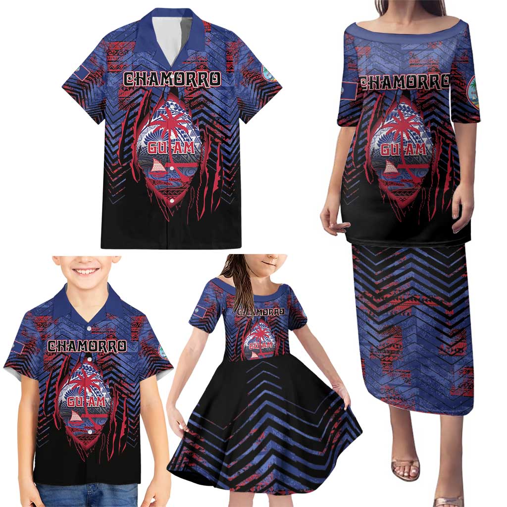 Personalised Guam Family Matching Puletasi and Hawaiian Shirt Chamorro Seal Tribal Scratch Design DT05 - Polynesian Pride