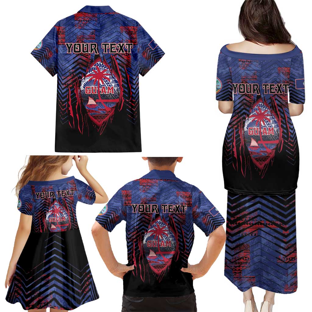 Personalised Guam Family Matching Puletasi and Hawaiian Shirt Chamorro Seal Tribal Scratch Design DT05 - Polynesian Pride