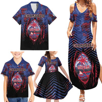Personalised Guam Family Matching Summer Maxi Dress and Hawaiian Shirt Chamorro Seal Tribal Scratch Design DT05 - Polynesian Pride