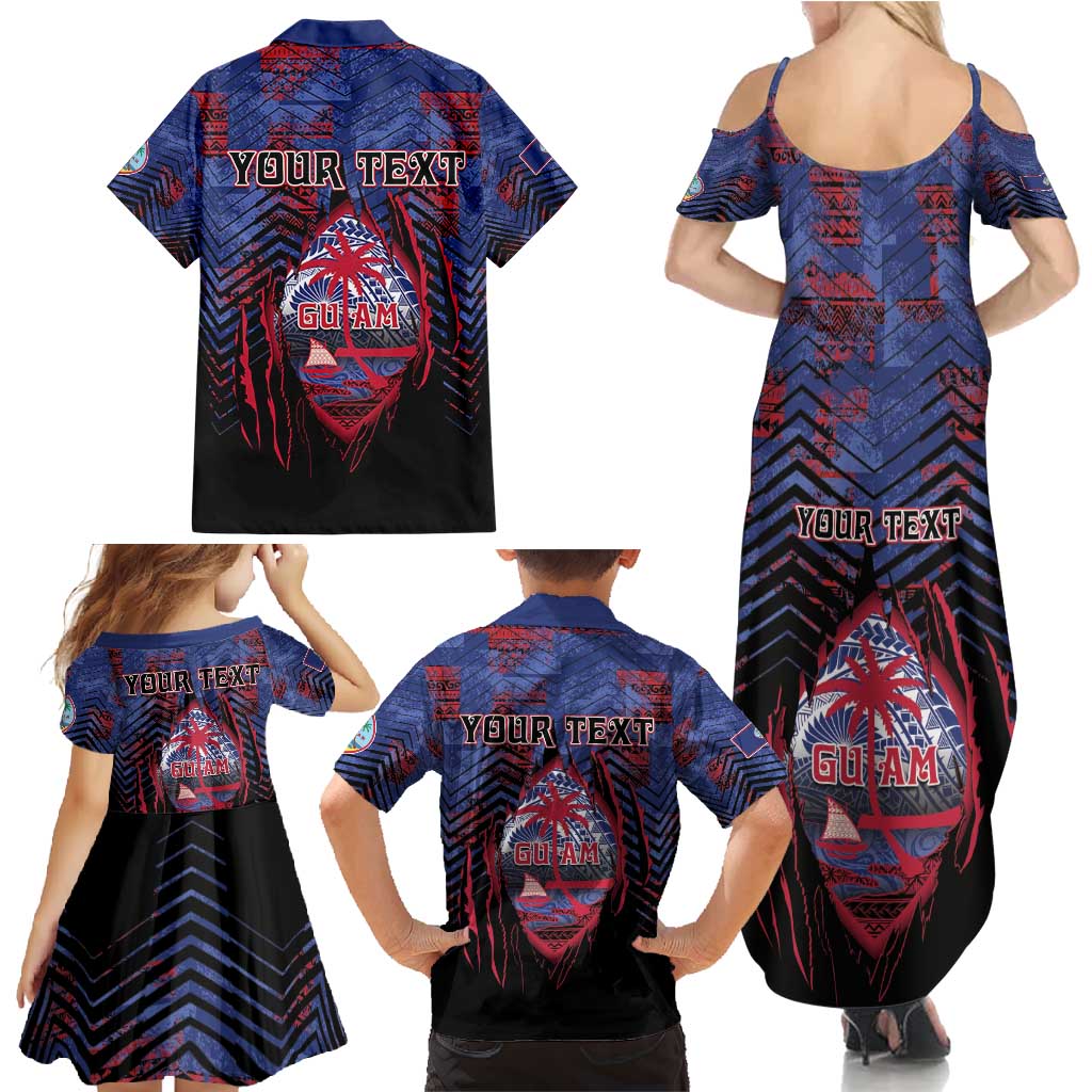 Personalised Guam Family Matching Summer Maxi Dress and Hawaiian Shirt Chamorro Seal Tribal Scratch Design DT05 - Polynesian Pride