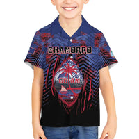 Personalised Guam Family Matching Summer Maxi Dress and Hawaiian Shirt Chamorro Seal Tribal Scratch Design DT05 Son's Shirt Navy - Polynesian Pride