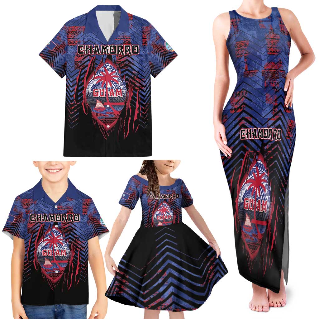 Personalised Guam Family Matching Tank Maxi Dress and Hawaiian Shirt Chamorro Seal Tribal Scratch Design DT05 - Polynesian Pride
