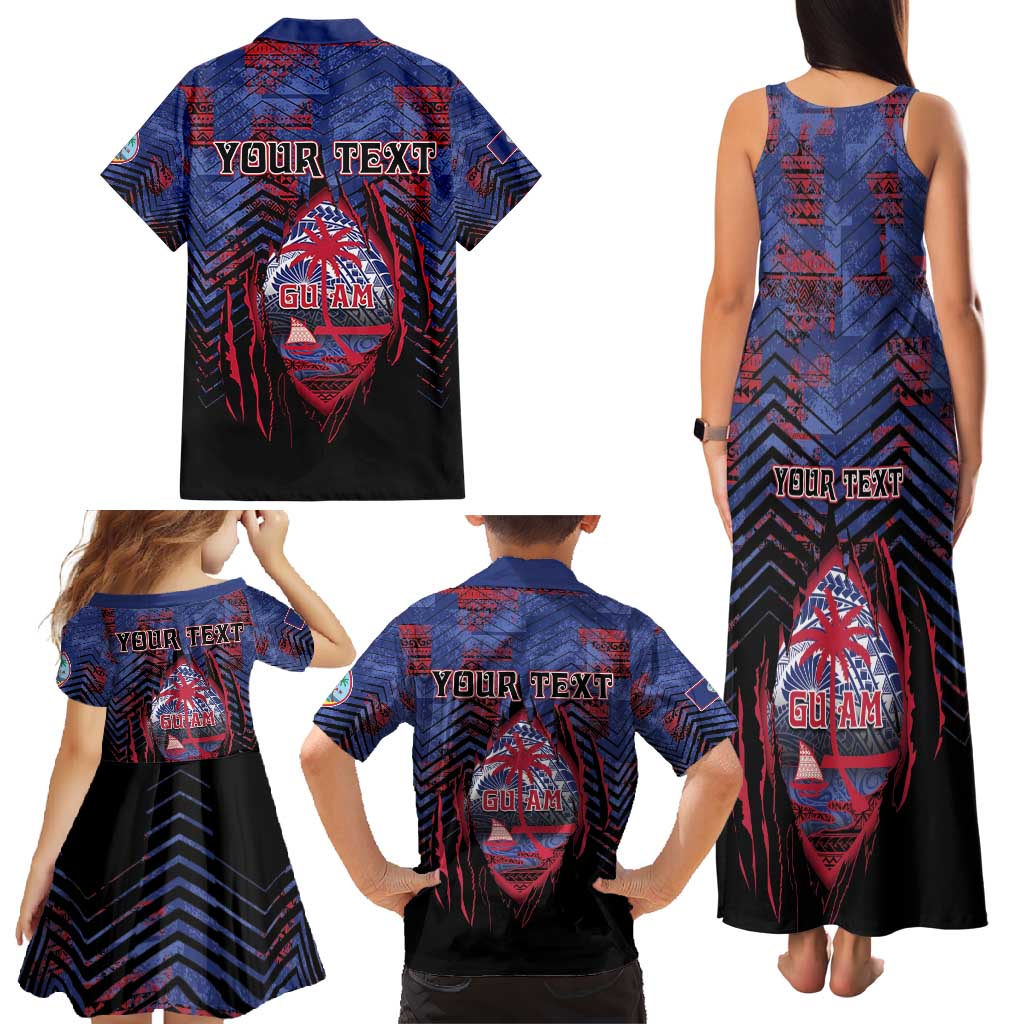 Personalised Guam Family Matching Tank Maxi Dress and Hawaiian Shirt Chamorro Seal Tribal Scratch Design DT05 - Polynesian Pride