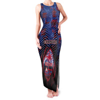 Personalised Guam Family Matching Tank Maxi Dress and Hawaiian Shirt Chamorro Seal Tribal Scratch Design DT05 Mom's Dress Navy - Polynesian Pride