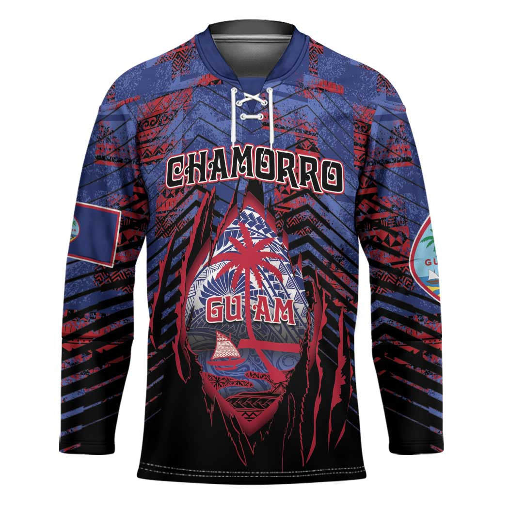 Personalised Guam Hockey Jersey Chamorro Seal Tribal Scratch Design - Polynesian Pride