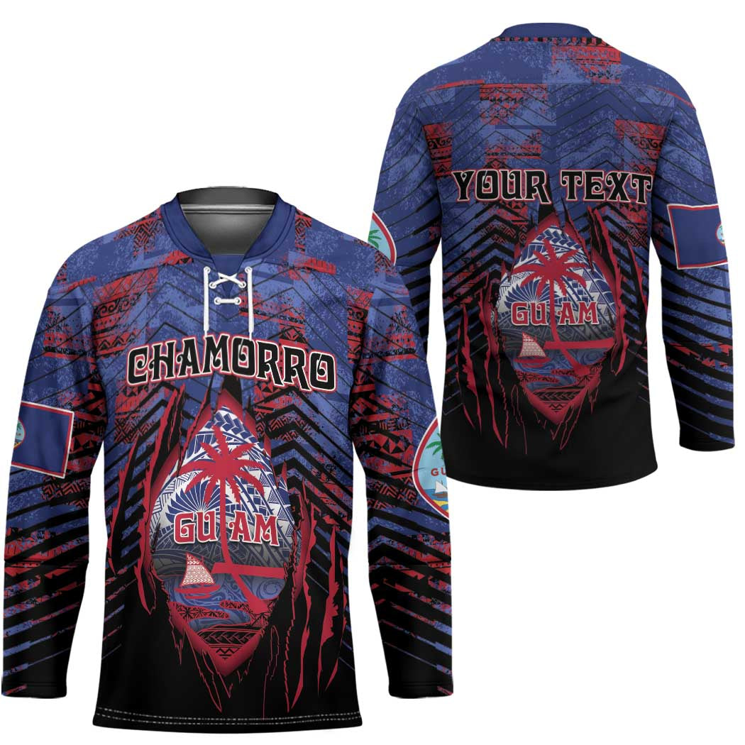Personalised Guam Hockey Jersey Chamorro Seal Tribal Scratch Design - Polynesian Pride