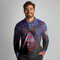 Personalised Guam Long Sleeve Polo Shirt Chamorro Seal Tribal Scratch Design - Polynesian Pride