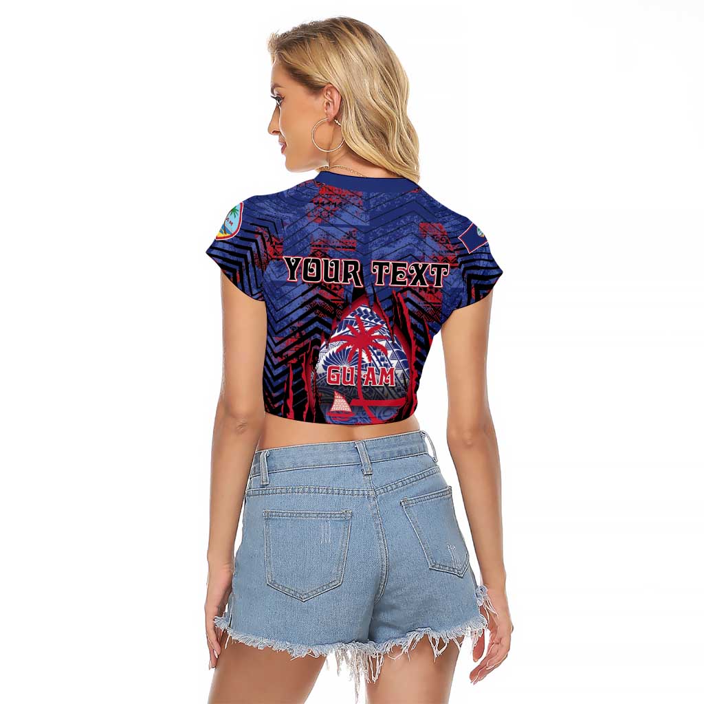 Personalised Guam Raglan Cropped T Shirt Chamorro Seal Tribal Scratch Design - Polynesian Pride