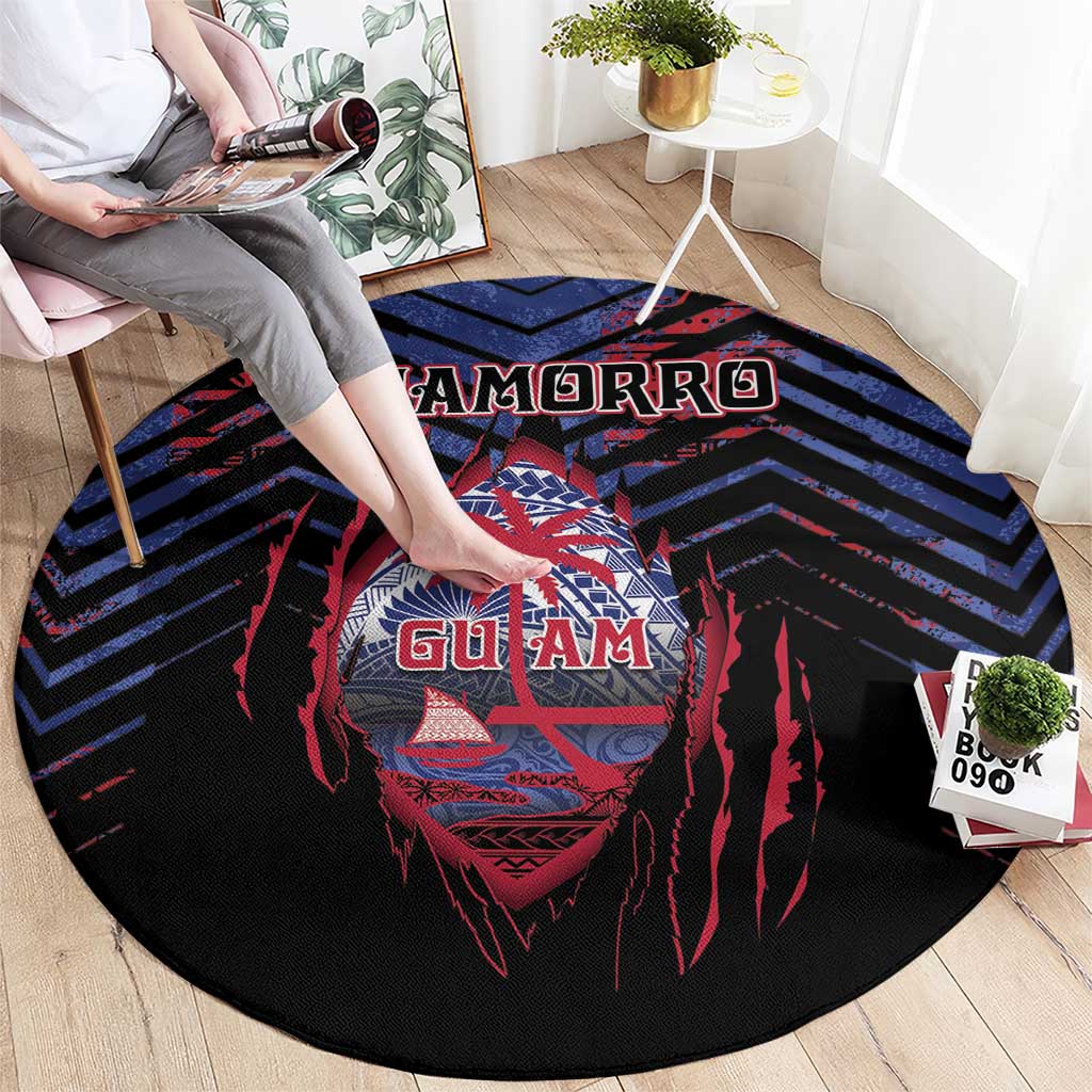 Guam Round Carpet Chamorro Seal Tribal Scratch Design - Polynesian Pride