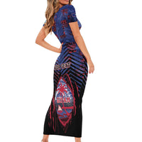 Personalised Guam Short Sleeve Bodycon Dress Chamorro Seal Tribal Scratch Design - Polynesian Pride