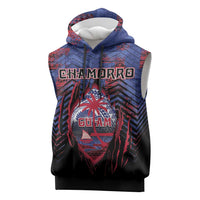 Personalised Guam Sleeveless Hoodie Chamorro Seal Tribal Scratch Design DT05 Navy - Polynesian Pride