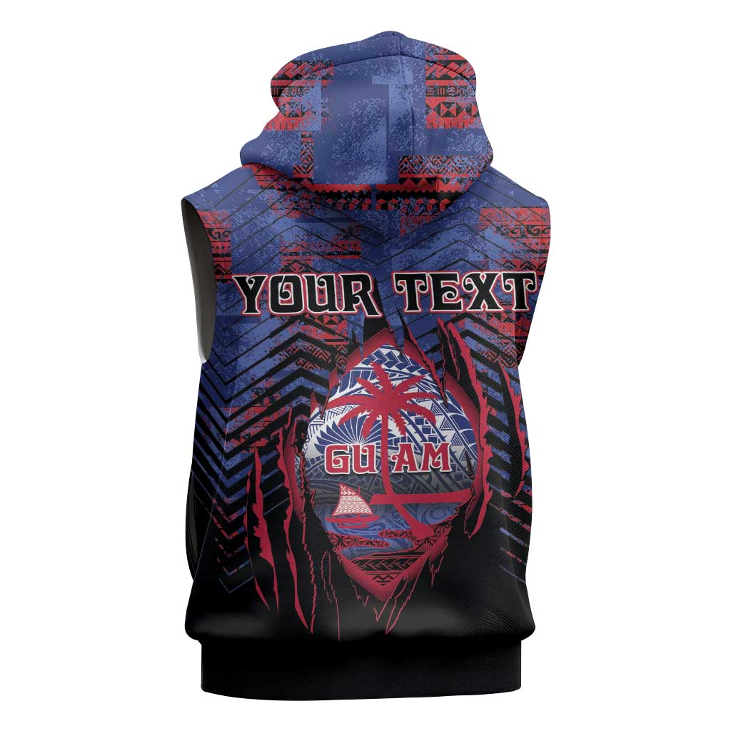 Personalised Guam Sleeveless Hoodie Chamorro Seal Tribal Scratch Design DT05 - Polynesian Pride
