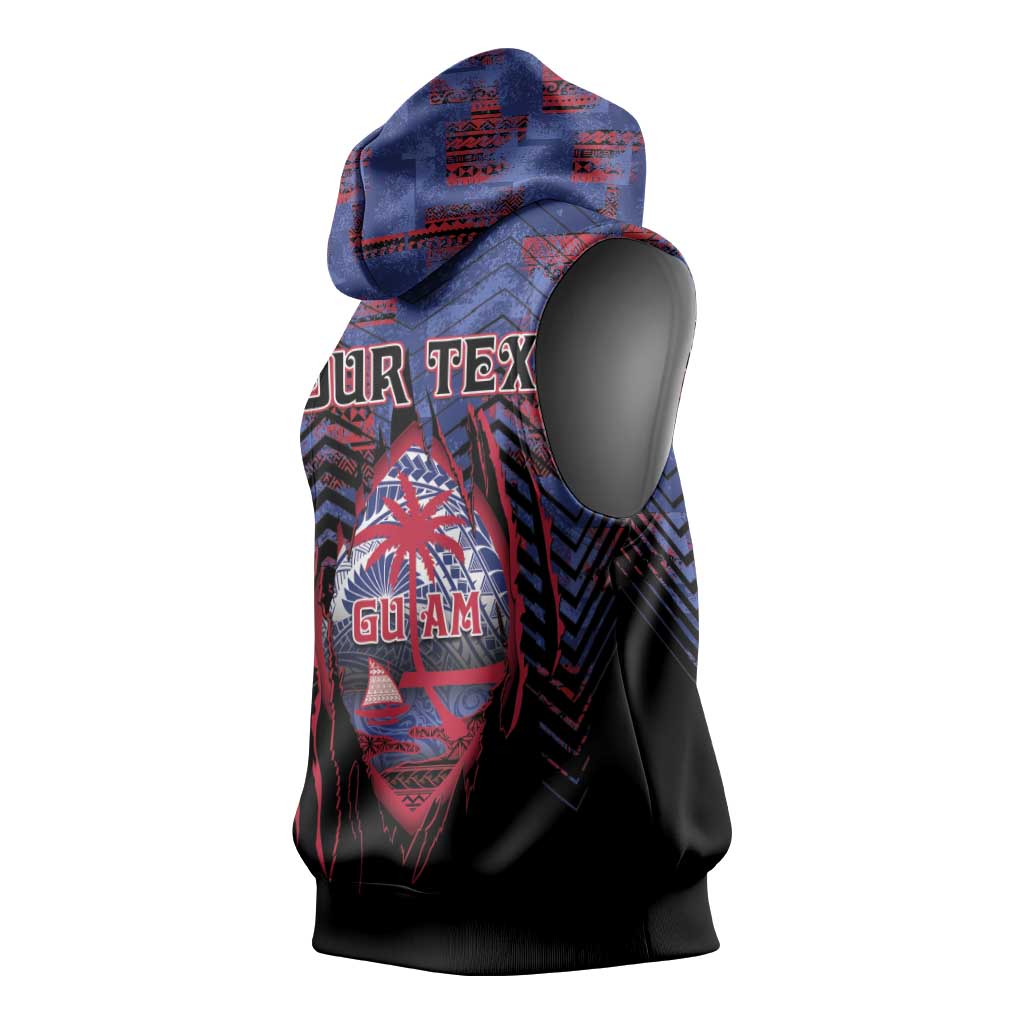 Personalised Guam Sleeveless Hoodie Chamorro Seal Tribal Scratch Design DT05 - Polynesian Pride