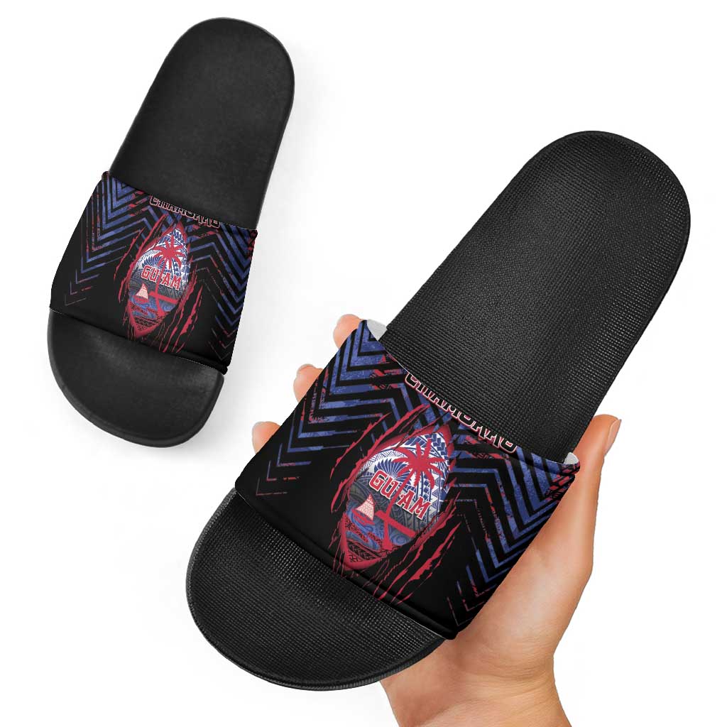 Guam Slide Sandals Chamorro Seal Tribal Scratch Design - Polynesian Pride