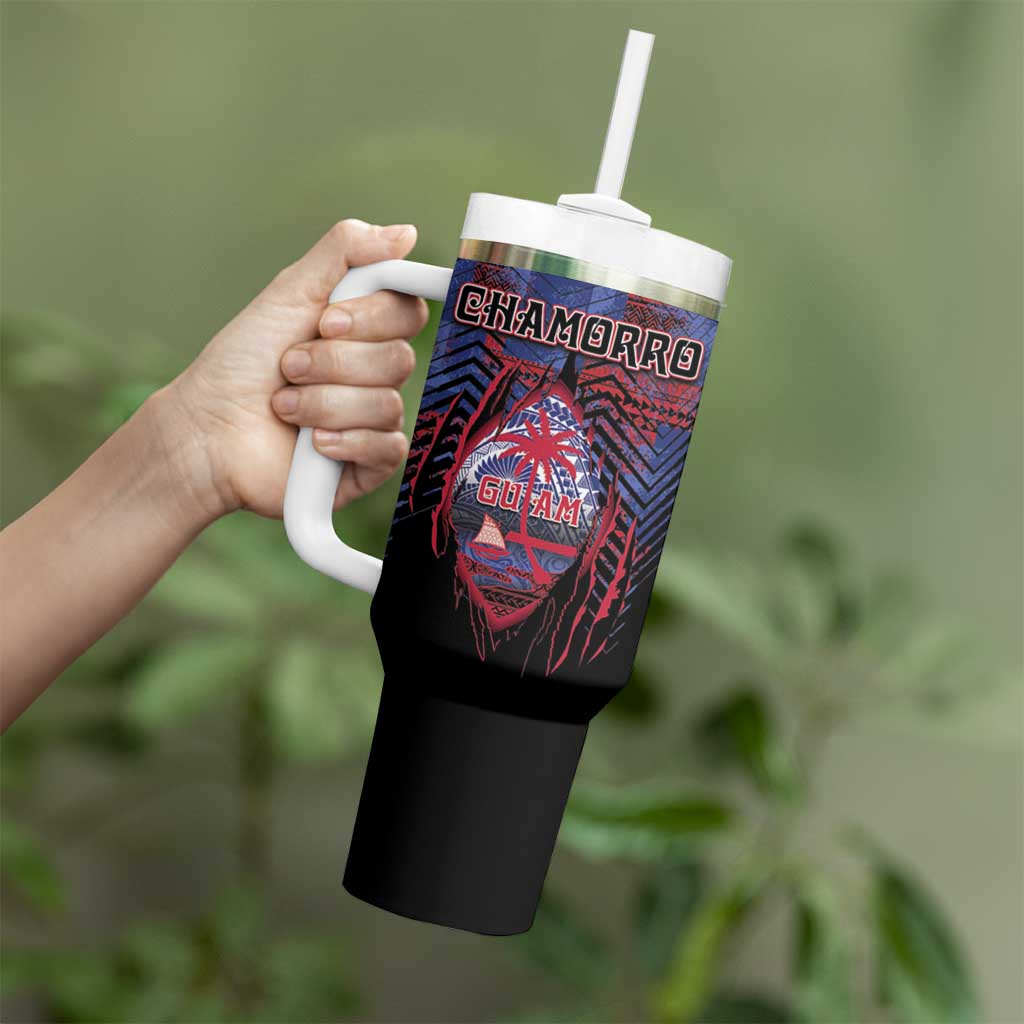 Personalised Guam Tumbler With Handle Chamorro Seal Tribal Scratch Design - Polynesian Pride