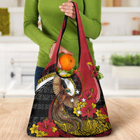 Papua New Guinea Language Week Grocery Bag Bird Of Paradise Tribal Floral Pattern DT05 - Polynesian Pride