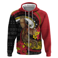 Personalised Papua New Guinea Language Week Hoodie Bird Of Paradise Tribal Floral Pattern DT05 Zip Hoodie Black - Polynesian Pride