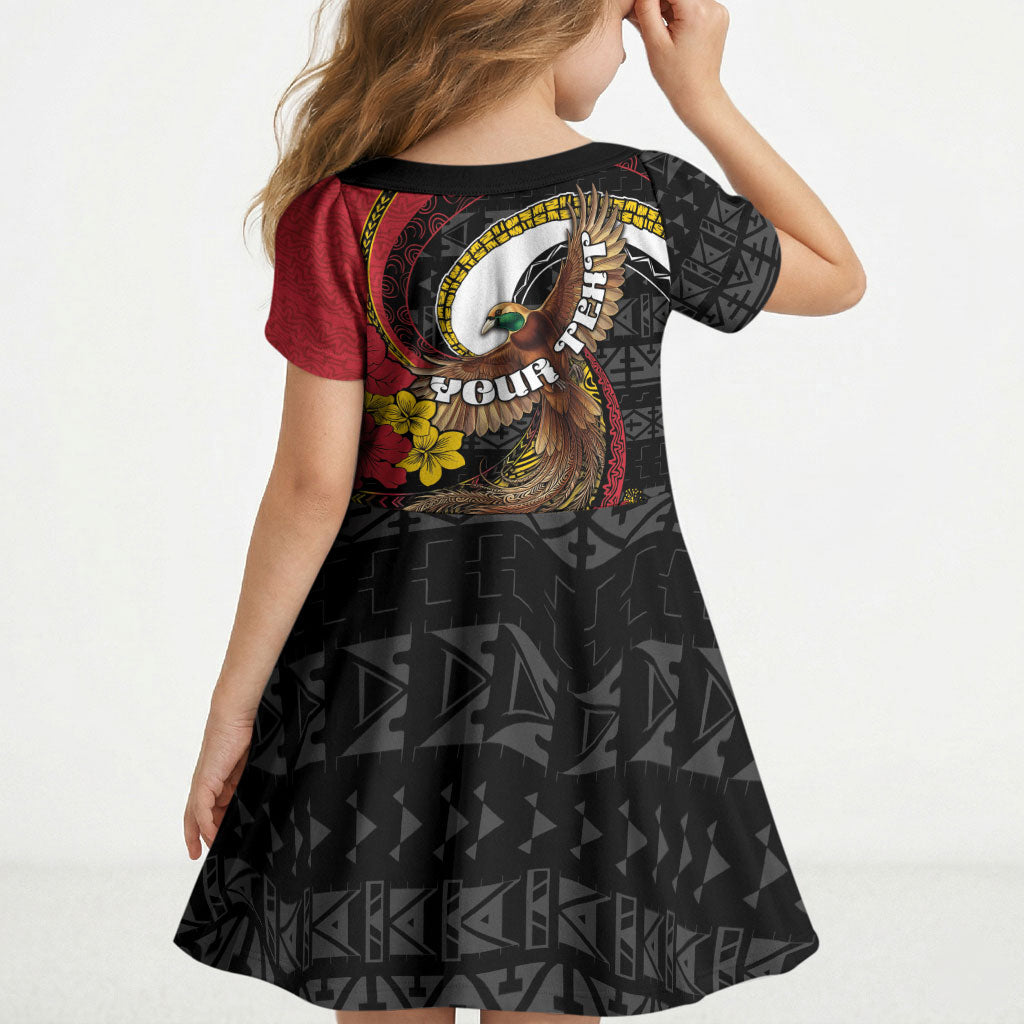 Personalised Papua New Guinea Language Week Kid Short Sleeve Dress Bird Of Paradise Tribal Floral Pattern DT05 - Polynesian Pride
