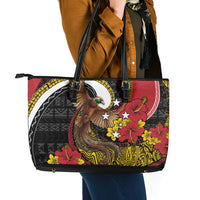 Papua New Guinea Language Week Leather Tote Bag Bird Of Paradise Tribal Floral Pattern DT05 - Polynesian Pride
