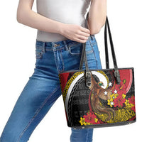 Papua New Guinea Language Week Leather Tote Bag Bird Of Paradise Tribal Floral Pattern DT05 - Polynesian Pride