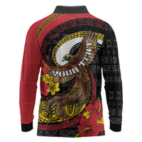 Personalised Papua New Guinea Language Week Long Sleeve Polo Shirt Bird Of Paradise Tribal Floral Pattern DT05 - Polynesian Pride