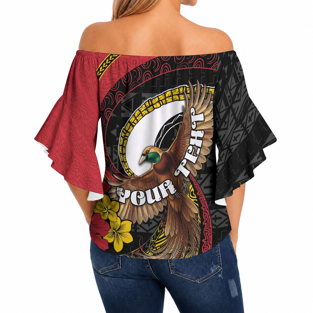 Personalised Papua New Guinea Language Week Off Shoulder Wrap Waist Top Bird Of Paradise Tribal Floral Pattern DT05 - Polynesian Pride