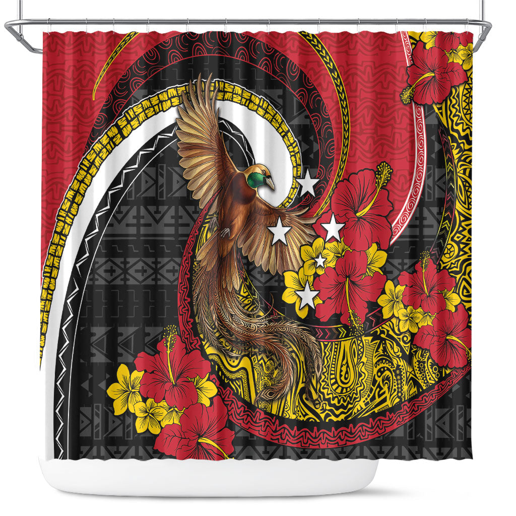 Papua New Guinea Language Week Shower Curtain Bird Of Paradise Tribal Floral Pattern DT05 Black - Polynesian Pride