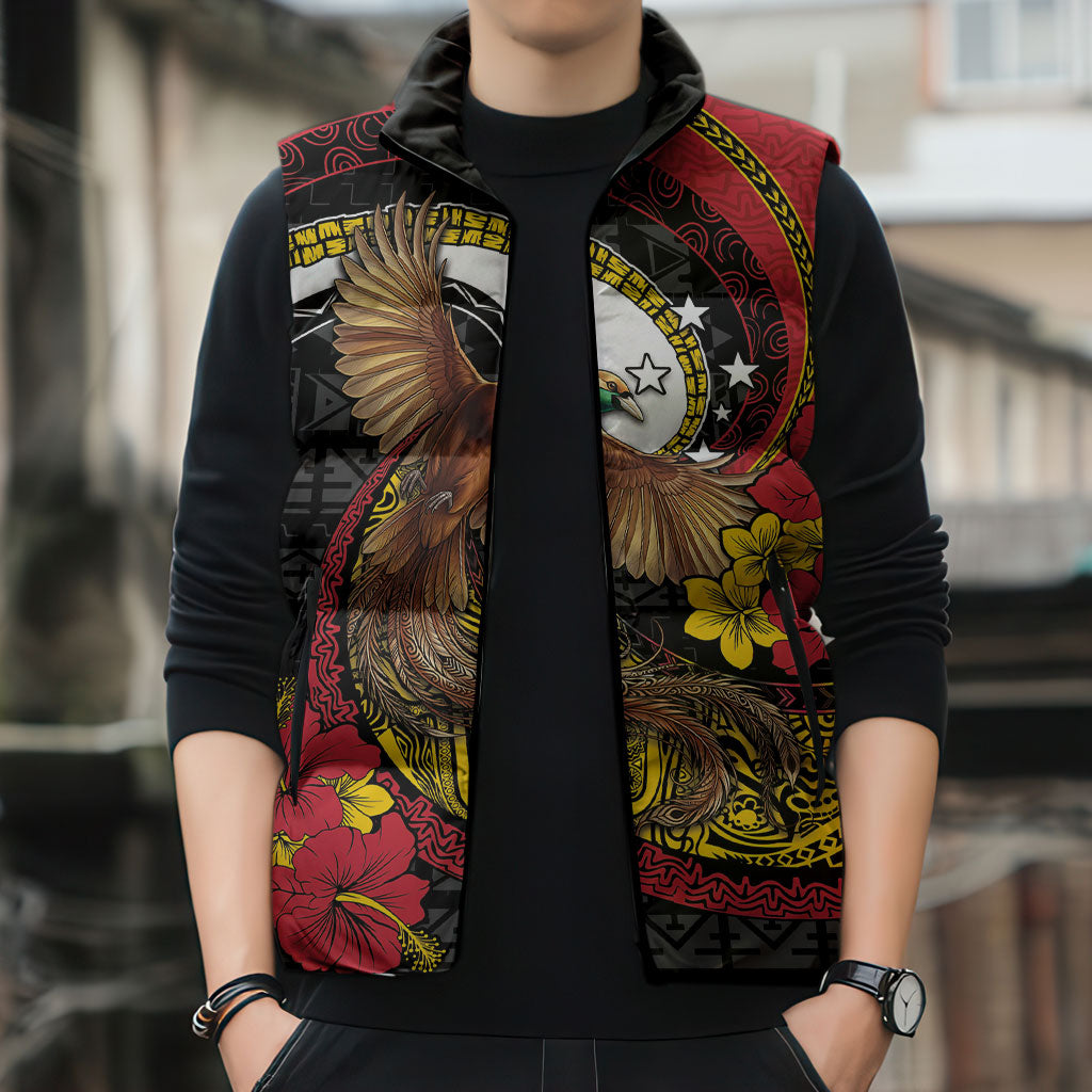 Personalised Papua New Guinea Language Week Sleeveless Puffer Jacket Bird Of Paradise Tribal Floral Pattern DT05 - Polynesian Pride
