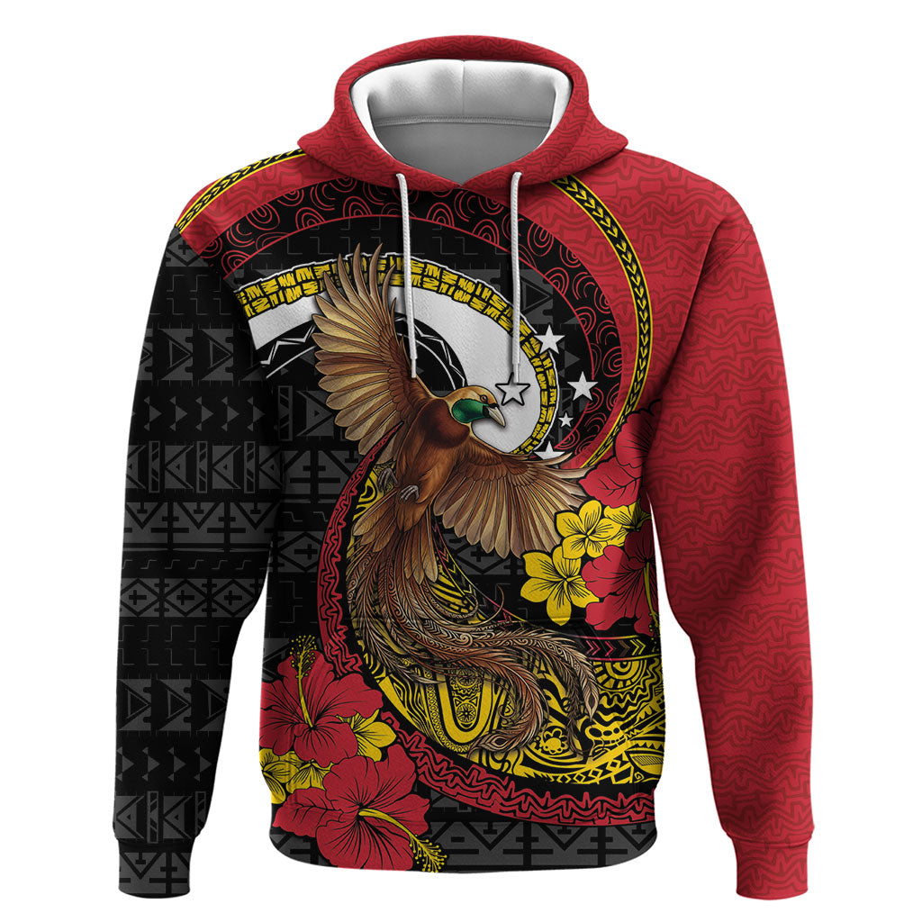 Personalised Papua New Guinea Language Week Zip Hoodie Bird Of Paradise Tribal Floral Pattern DT05 Pullover Hoodie Black - Polynesian Pride
