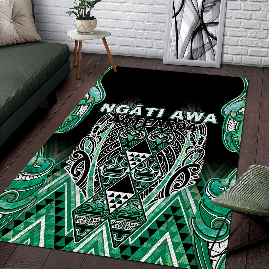 Aotearoa Ngati Awa Area Rug Maori Tribal Green Marble Paua Shell Pattern