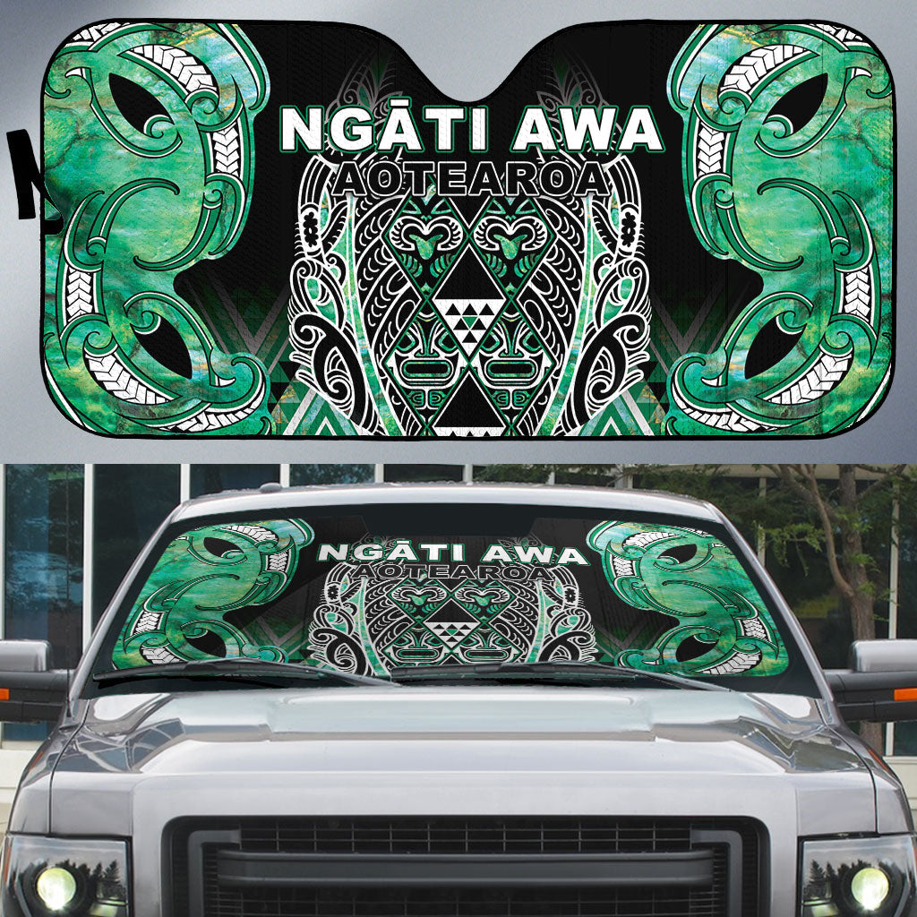Aotearoa Ngati Awa Auto Sun Shade Maori Tribal Green Marble Paua Shell Pattern