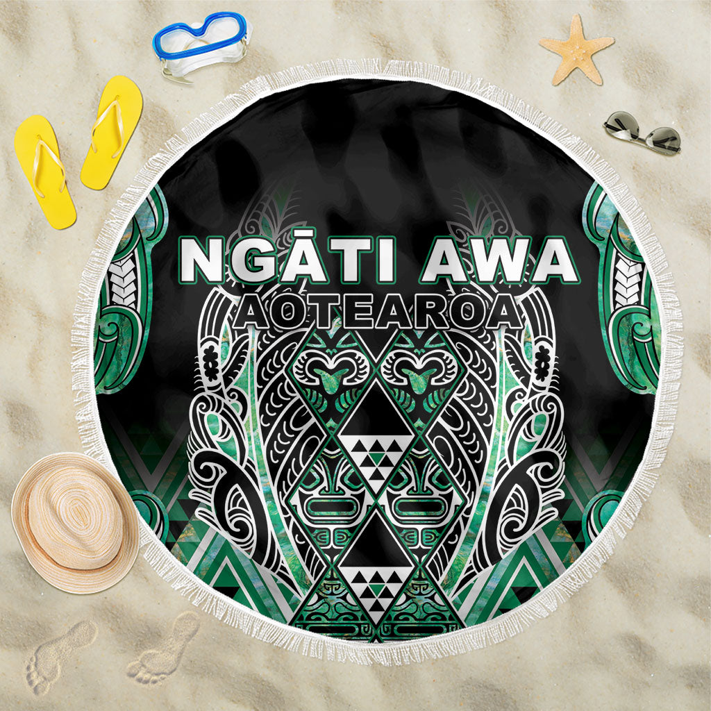 Aotearoa Ngati Awa Beach Blanket Maori Tribal Green Marble Paua Shell Pattern