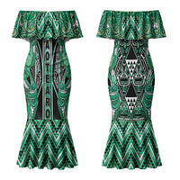 Aotearoa Ngati Awa Couples Matching Mermaid Dress and Long Sleeve Button Shirt Maori Tribal Green Marble Paua Shell Pattern DT05 - Polynesian Pride