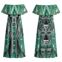 Aotearoa Ngati Awa Couples Matching Off Shoulder Maxi Dress and Hawaiian Shirt Maori Tribal Green Marble Paua Shell Pattern DT05 - Polynesian Pride