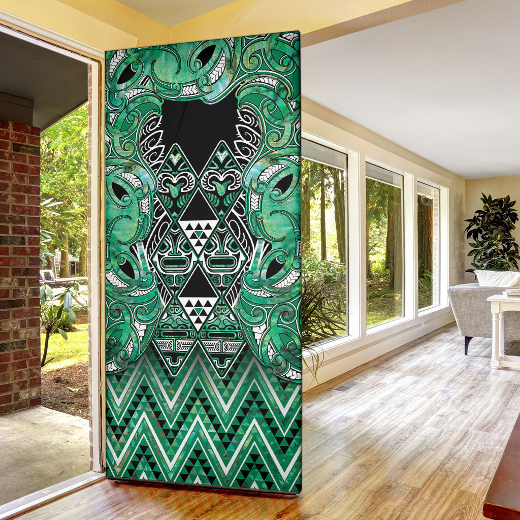 Aotearoa Ngati Awa Door Cover Maori Tribal Green Marble Paua Shell Pattern DT05 - Polynesian Pride