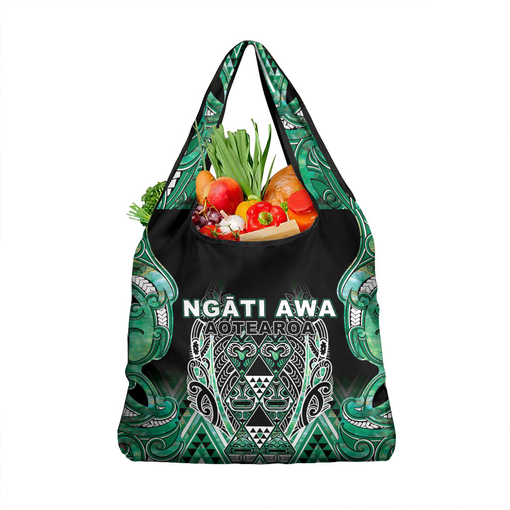 Aotearoa Ngati Awa Grocery Bag Maori Tribal Green Marble Paua Shell Pattern