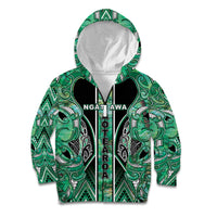 Aotearoa Ngati Awa Kid Hoodie Maori Tribal Green Marble Paua Shell Pattern DT05 Zip Hoodie Green - Polynesian Pride