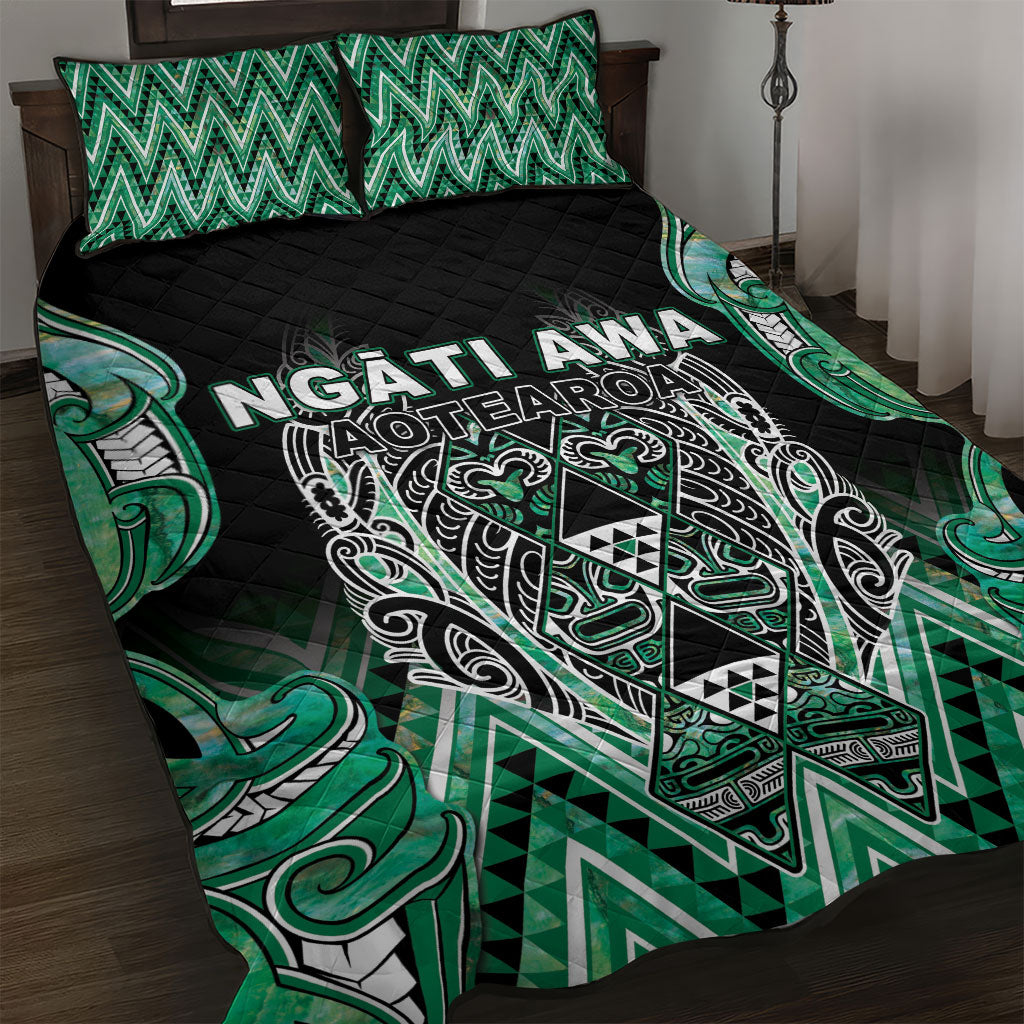Aotearoa Ngati Awa Quilt Bed Set Maori Tribal Green Marble Paua Shell Pattern