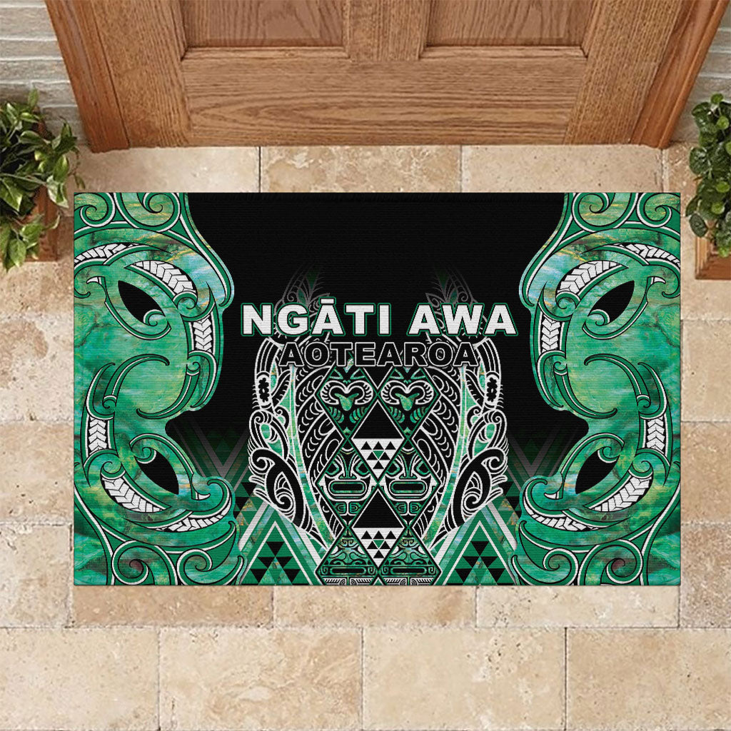 Aotearoa Ngati Awa Rubber Doormat Maori Tribal Green Marble Paua Shell Pattern
