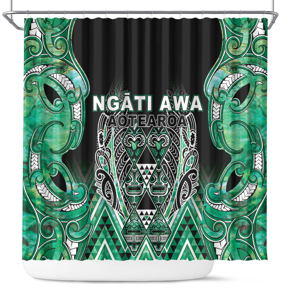 Aotearoa Ngati Awa Shower Curtain Maori Tribal Green Marble Paua Shell Pattern