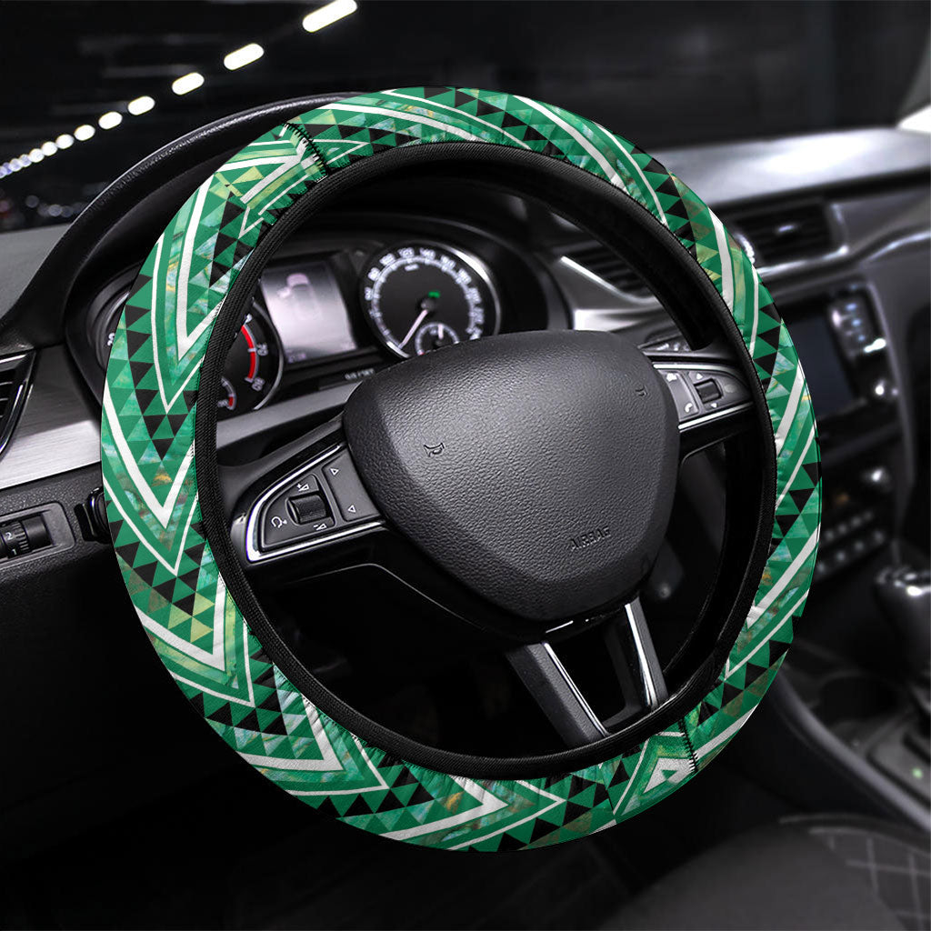 Aotearoa Ngati Awa Steering Wheel Cover Maori Tribal Green Marble Paua Shell Pattern