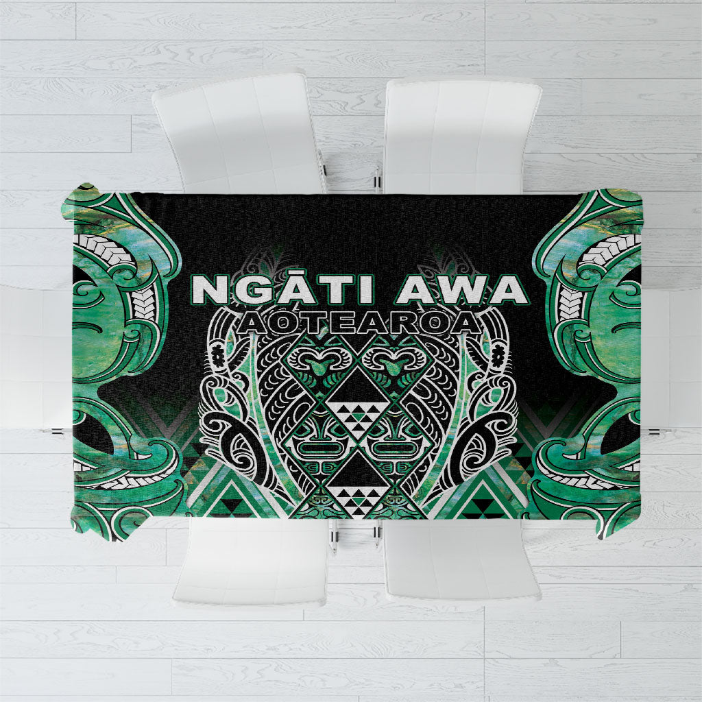 Aotearoa Ngati Awa Tablecloth Maori Tribal Green Marble Paua Shell Pattern