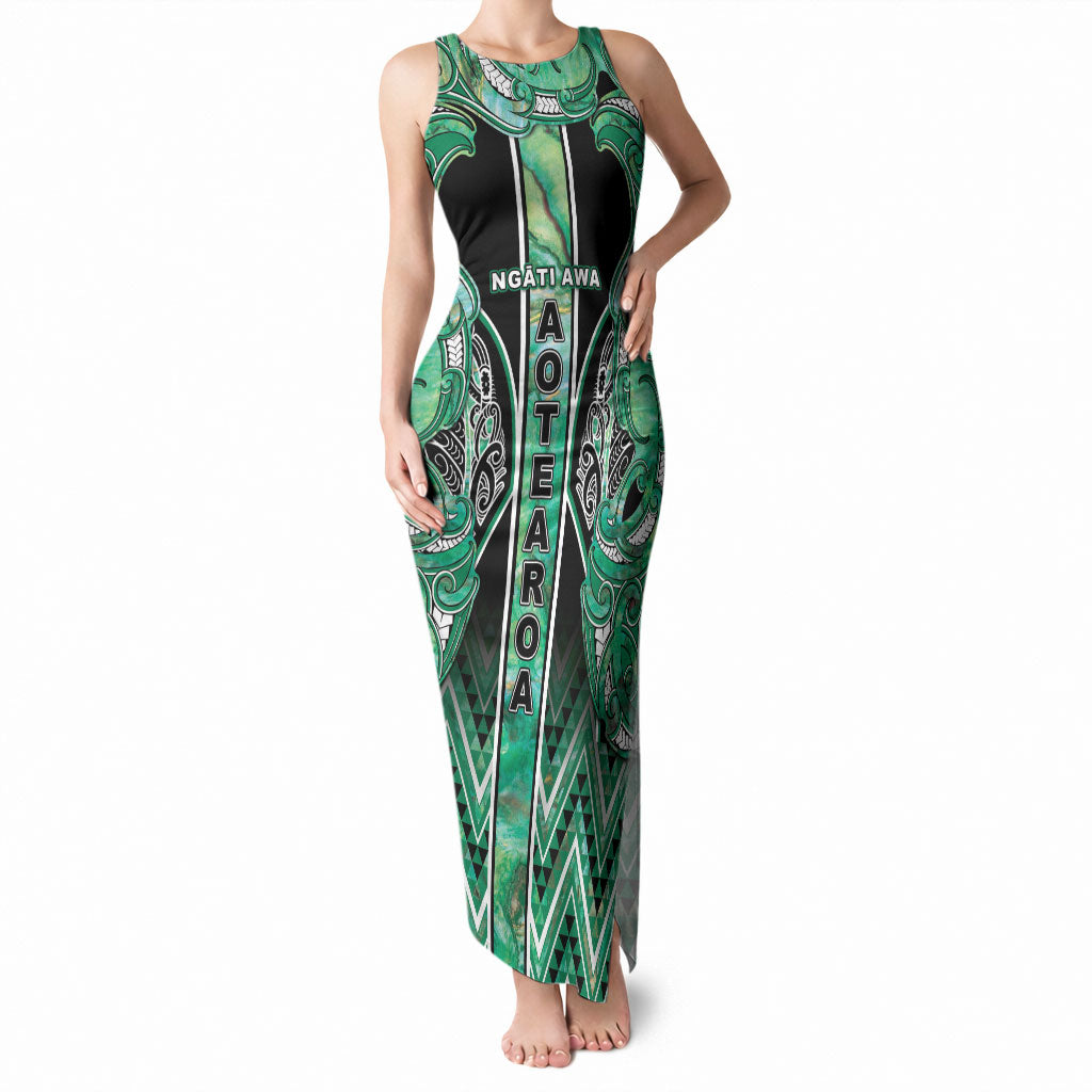 Aotearoa Ngati Awa Tank Maxi Dress Maori Tribal Green Marble Paua Shell Pattern