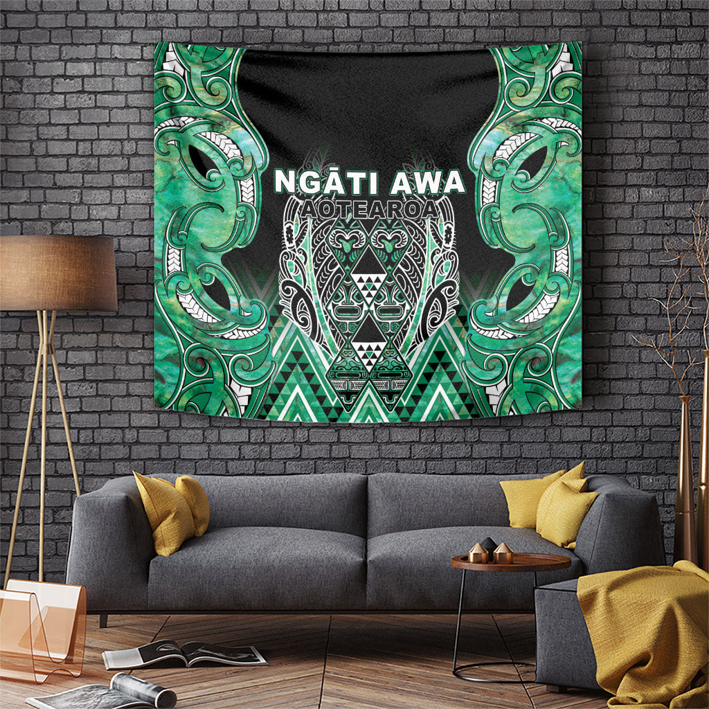 Aotearoa Ngati Awa Tapestry Maori Tribal Green Marble Paua Shell Pattern