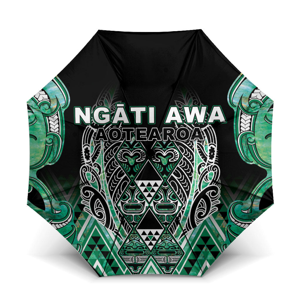 Aotearoa Ngati Awa Umbrella Maori Tribal Green Marble Paua Shell Pattern