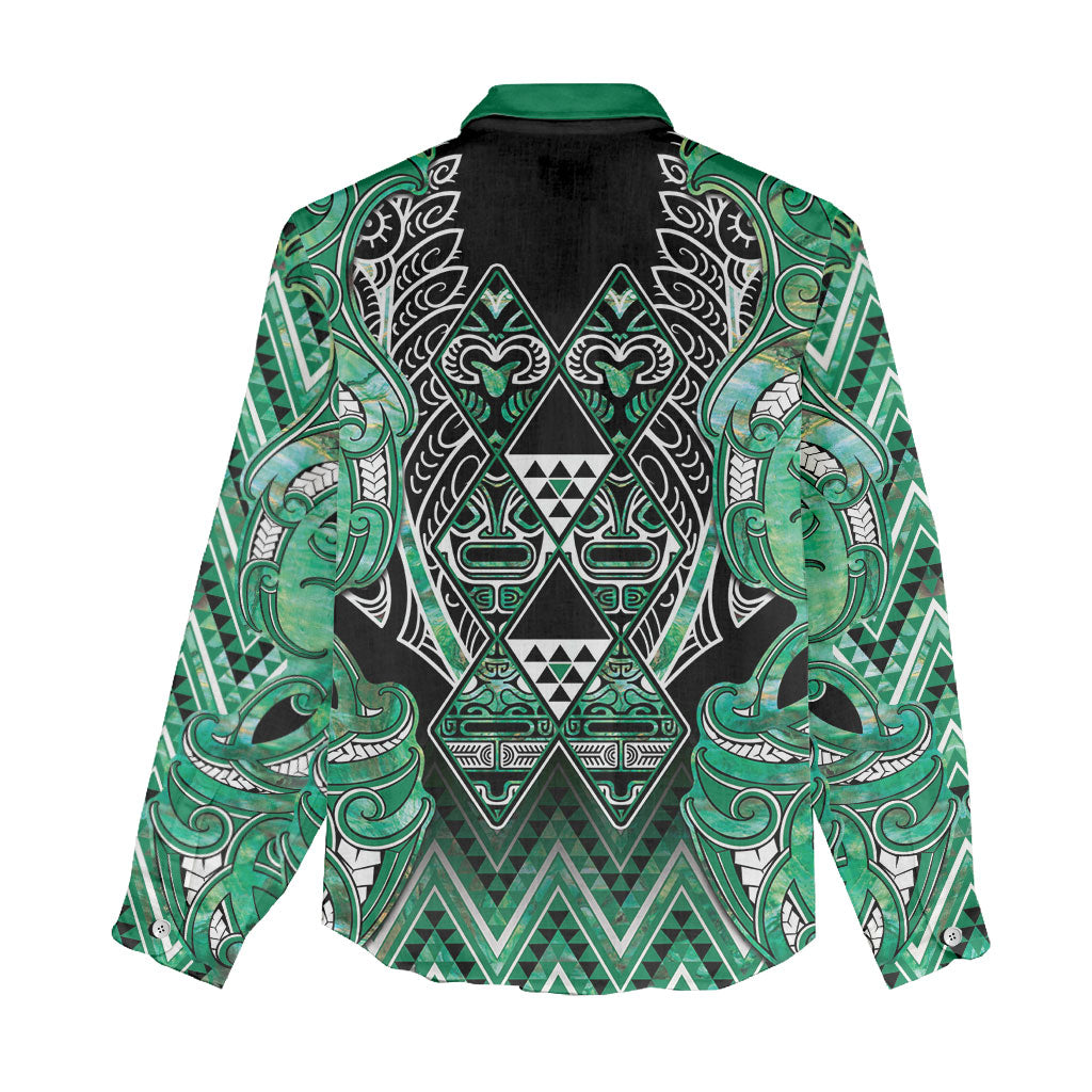 Aotearoa Ngati Awa Women Casual Shirt Maori Tribal Green Marble Paua Shell Pattern DT05 - Polynesian Pride